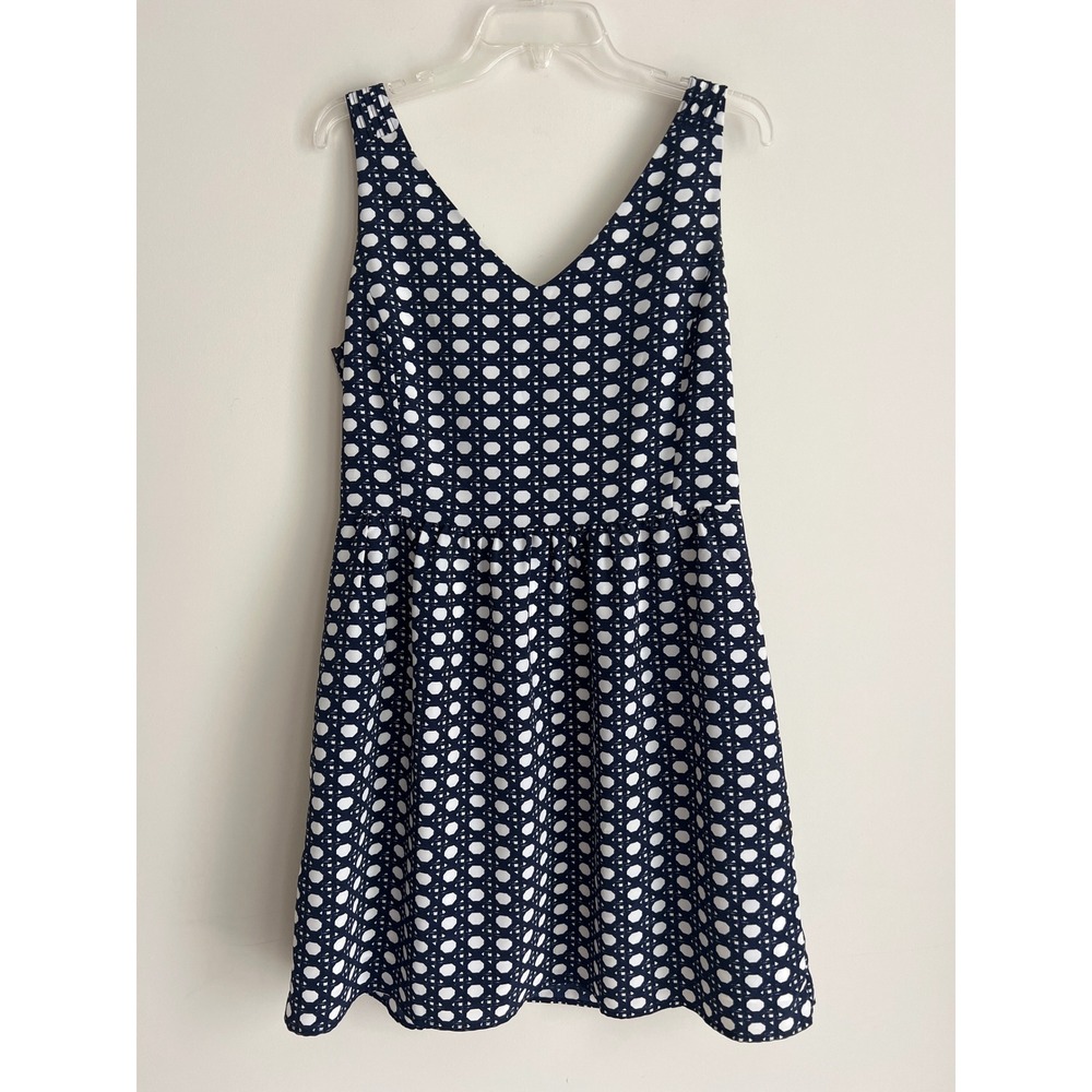 Vineyard Vines Navy White Lattice V-Neck Fit Flare Dress Size 12 Nautical Preppy